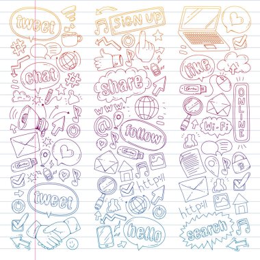 Sosyal medya, iş, yönetim vektör simgeleri. İnternet pazarlama, iletişim.