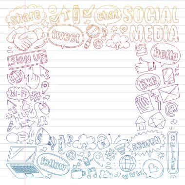 Sosyal medya, iş, yönetim vektör simgeleri. İnternet pazarlama, iletişim.