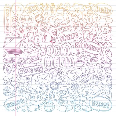 Sosyal medya, iş, yönetim vektör simgeleri. İnternet pazarlama, iletişim.