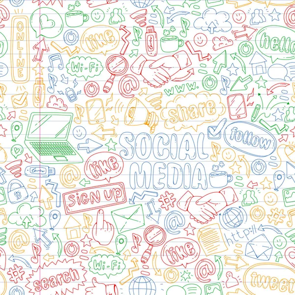Symboly sociálních médií, obchodních a řídicích vektorů. Internetový marketing, komunikace. — Stockový vektor