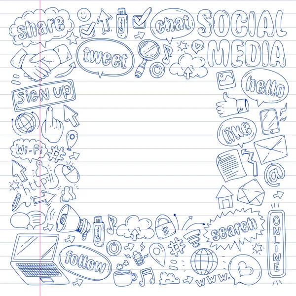 Sociale media, Business, Management vector iconen. Internet marketing, communicatie. — Stockvector