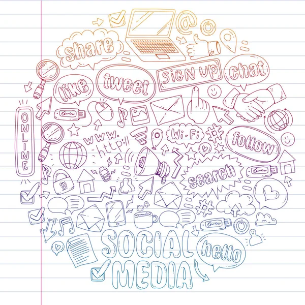 Médias sociaux, entreprises, icônes vectorielles de gestion. Marketing Internet, communications . — Image vectorielle