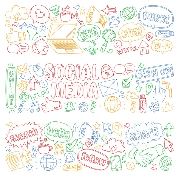 소셜 미디어, 비즈니스, 관리 벡터 아이콘. 인터넷 마케팅, 커뮤니케이션. — 스톡 벡터