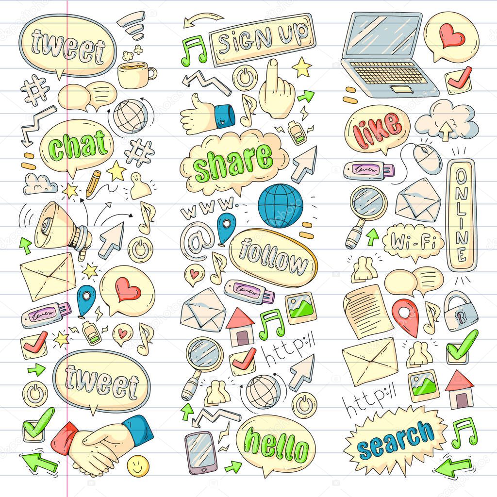 Social media, business, management icons Internet marketing communications