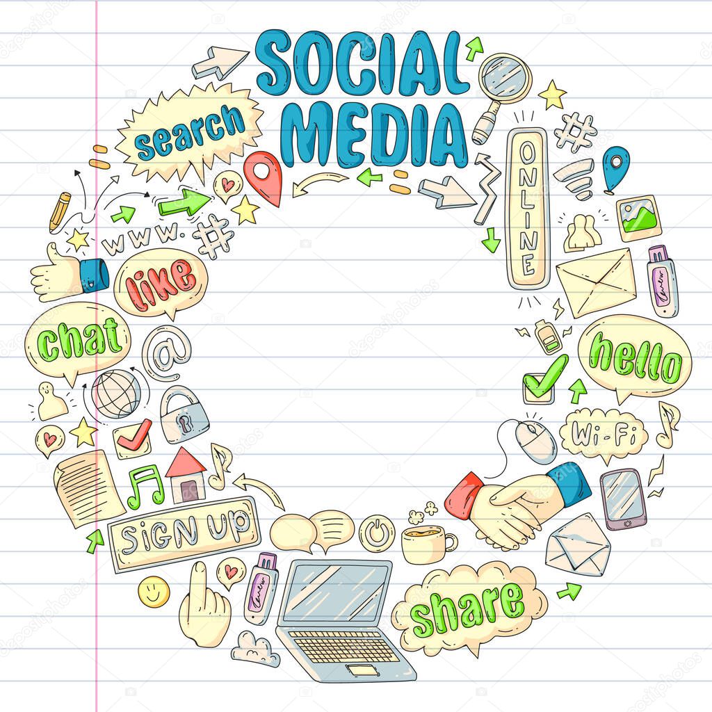 Social media, business, management icons Internet marketing communications
