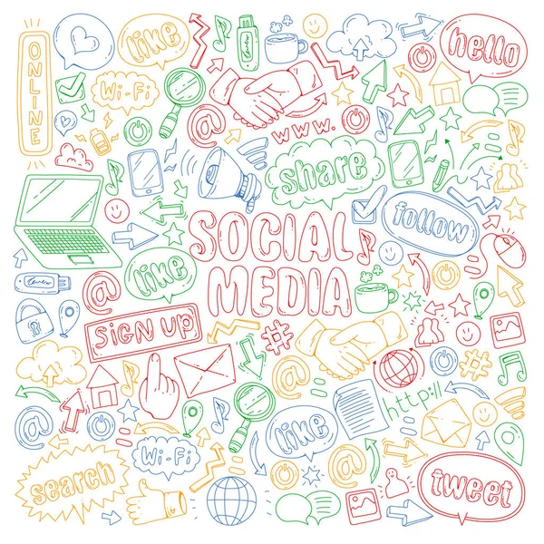 Szociális média, az üzleti, irányítási vektor ikonok. Internet-marketing, kommunikáció. — Stock Vector