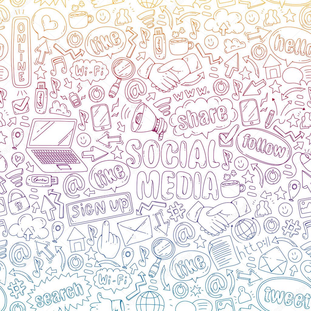 Social media, business, management icons Internet marketing communications