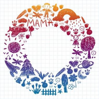 Komik çocuk çizim ile Anaokulu desen. Vektör illüstrasyon. Çocuklar oynar ve büyür.