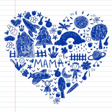 Komik çocuk çizim ile Anaokulu desen. Vektör illüstrasyon. Çocuklar oynar ve büyür.