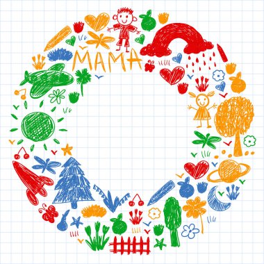 Komik çocuk çizim ile Anaokulu desen. Vektör illüstrasyon. Çocuklar oynar ve büyür.