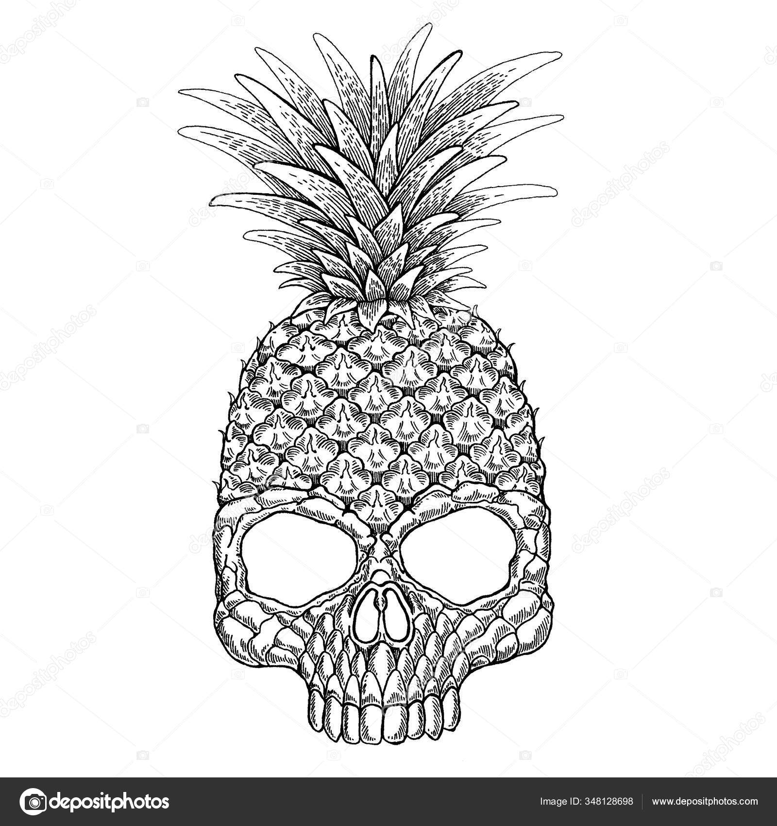 Vector illustration of pineapple skull. Halloween picture. Creative cool funny print for tee, pillow, banners, tattoo, posters. Stock Vector Image by ©Helen_F #348128698 Vector illustration of pineapple skull. Halloween picture. Creative cool funny print for tee, pillow, banners, tattoo, posters. Stock Vector Image by ©Helen_F #348128698