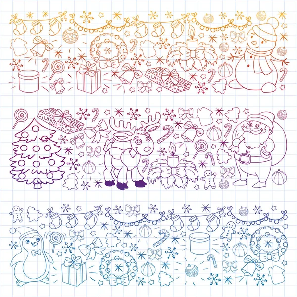 Merry Christmas and happy new year. Santa Claus, deer, snowman, penguin. Vector pattern. — Stock Vector