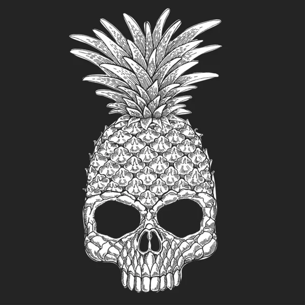 Vector illustration of pineapple skull. Halloween picture. Creative cool funny print for tee, pillow, banners, tattoo, posters. — Stock Vector