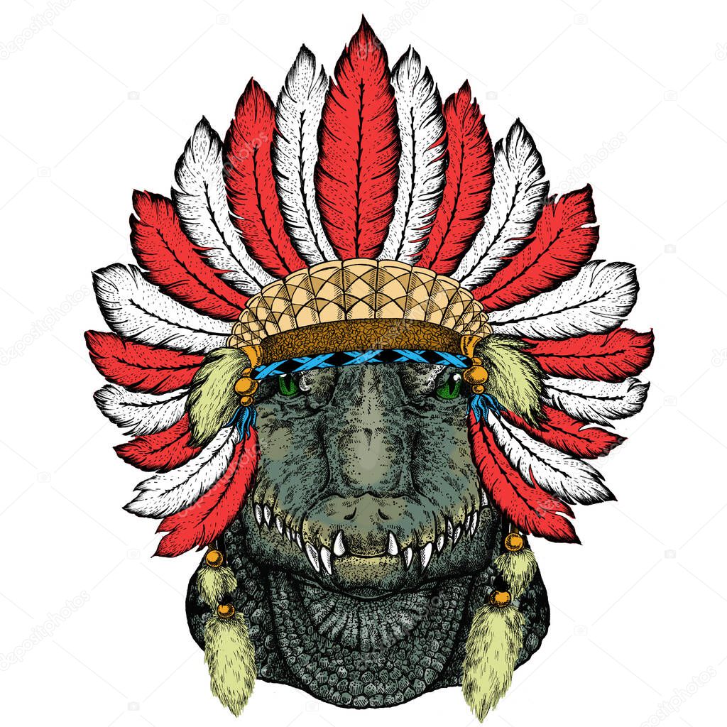 Indian headdress with feathers. Boho style.