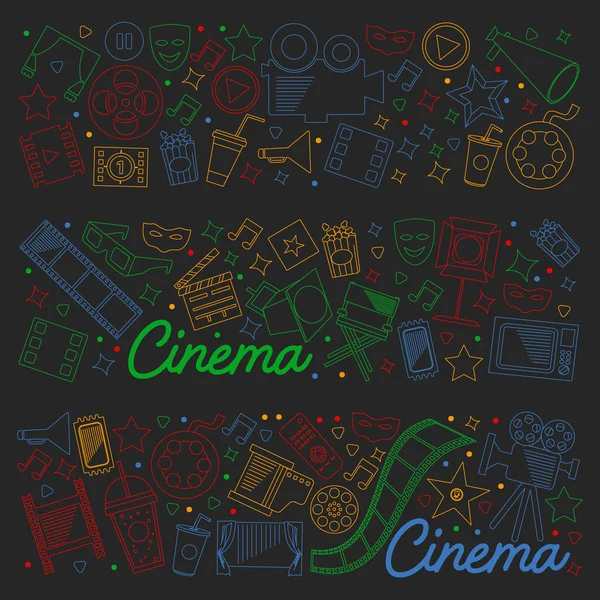 Vector pattern with cinema icons. Movie Theater, TV, popcorn, video clips, musical — Stock Vector