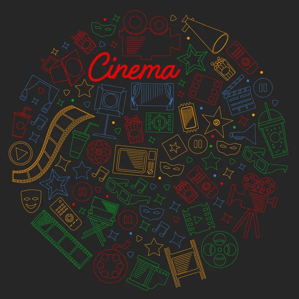 Patrón vectorial con iconos de cine. Cine, Televisión, palomitas de maíz, videoclips, musical — Vector de stock