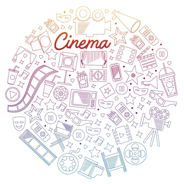 Vector pattern with cinema icons. Movie Theater, TV, popcorn, video clips, musical — Stock Vector