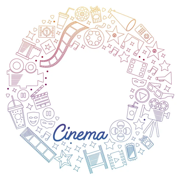 Vector patroon met cinema iconen. Bioscoop, TV, popcorn, videoclips, muzikale — Stockvector