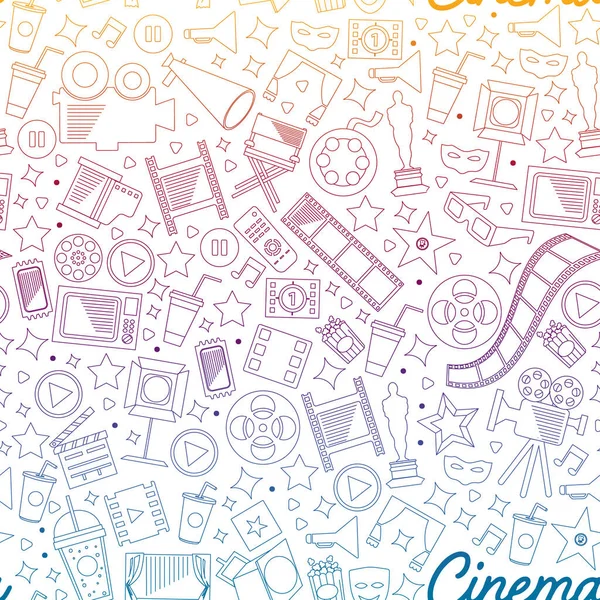 Patrón vectorial con iconos de cine. Cine, Televisión, palomitas de maíz, videoclips, musical — Vector de stock