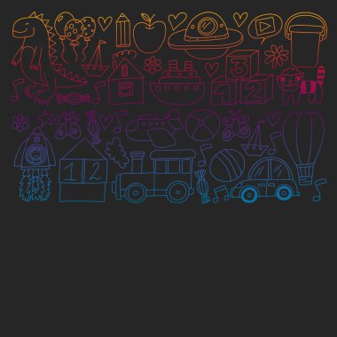 Anaokulu anaokulu çocukları. Çocuklar stil vektör modeli çiziyor. Birlikte büyümeyi öğrenin..