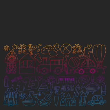 Anaokulu anaokulu çocukları. Çocuklar stil vektör modeli çiziyor. Birlikte büyümeyi öğrenin..