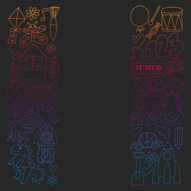 Anaokulu anaokulu çocukları. Çocuklar stil vektör modeli çiziyor. Birlikte büyümeyi öğrenin..