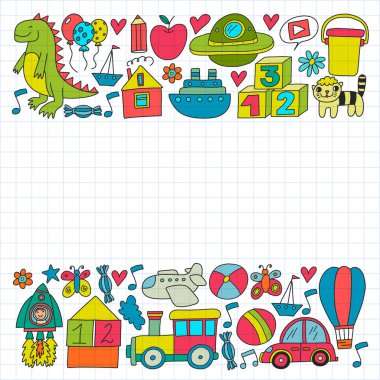 Anaokulu anaokulu çocukları. Çocuklar stil vektör modeli çiziyor. Birlikte büyümeyi öğrenin..