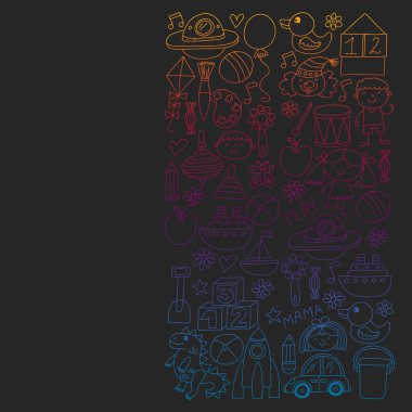 Anaokulu anaokulu çocukları. Çocuklar stil vektör modeli çiziyor. Birlikte büyümeyi öğrenin..