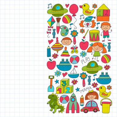 Anaokulu anaokulu çocukları. Çocuklar stil vektör modeli çiziyor. Birlikte büyümeyi öğrenin..