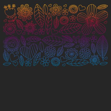 Karalama çiçekleri ve yapraklarla vektör deseni