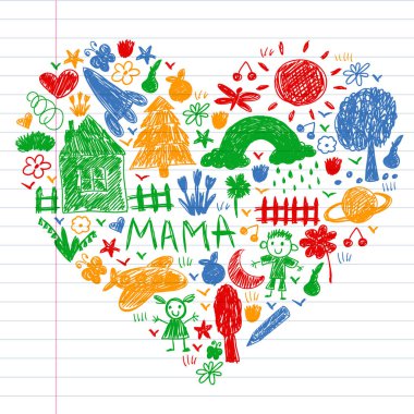 Komik çocuk çizim ile Anaokulu desen. Vektör illüstrasyon. Çocuklar oynar ve büyür.