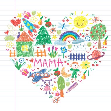 Komik çocuk çizim ile Anaokulu desen. Vektör illüstrasyon. Çocuklar oynar ve büyür.