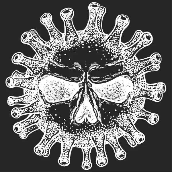 Covid-19死と頭蓋骨とウイルスの創造的な概念。身を守れ. — ストックベクタ