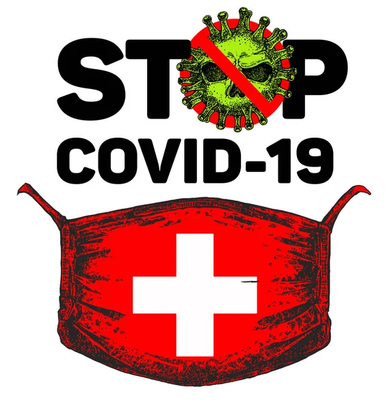 Covid-19, Virus. Medizinisches Logo, medizinische Maske, Schild. — Stockvektor