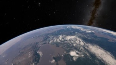 Gezegenimizin yörüngesinden, uzay 3 boyutlu çizim yörüngesinden Dünya 'nın üzerinden uçan uydudan görüntüyü alıyoruz. Bu görüntünün elementleri NASA tarafından desteklenmektedir