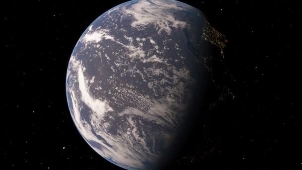 Zicht vanaf satelliet die over Planeet Aarde vliegt vanuit de ruimte 3D illustratie orbitaal zicht, onze planeet vanuit de baan. Elementen van deze afbeelding geleverd door NASA — Stockvideo