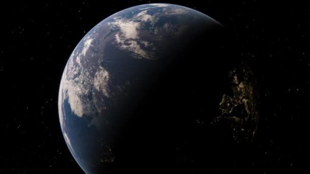 Utsikt från satellit flyger över planeten jorden från rymden 3D illustration omloppsbana utsikt, vår planet från omloppsbanan. Delar av denna bild tillhandahålls av NASA — Stockvideo