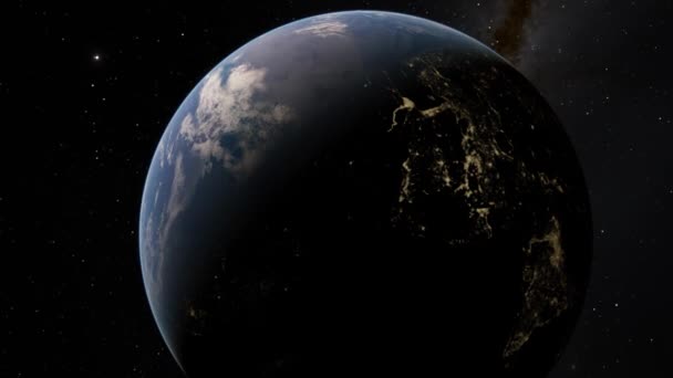 Kilátás műholdas repülő bolygó felett Föld az űrből 3D illusztráció orbitális nézet, bolygónk a pályáról. A kép elemeit a NASA bocsátotta rendelkezésre — Stock videók