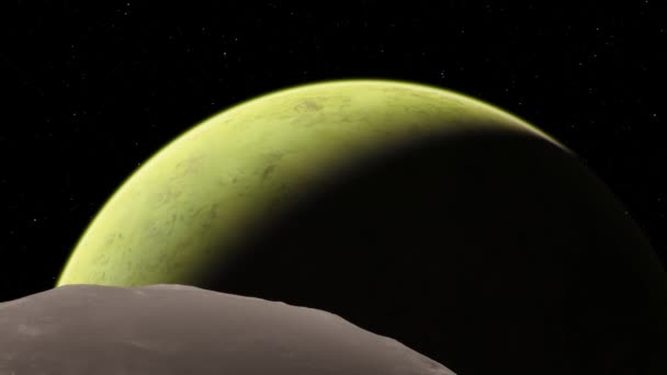 4K金星系外惑星3Dイラスト、軌道からの薄緑色の黄色の曇りの惑星。酸性の有毒砂漠NASAによって提供されたこの画像の要素. — ストック動画