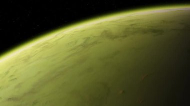 4K Venüs Exoplan3D çizim, yörüngeden açık yeşil bulutlu gezegen. NASA tarafından desteklenen bu görüntünün asit zehirli çöl elementleri.