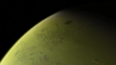 4K Venüs Exoplan3D çizim, yörüngeden açık yeşil bulutlu gezegen. NASA tarafından desteklenen bu görüntünün asit zehirli çöl elementleri.