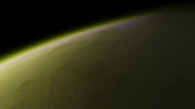 4K Venüs Exoplan3D çizim, yörüngeden açık yeşil bulutlu gezegen. NASA tarafından desteklenen bu görüntünün asit zehirli çöl elementleri.