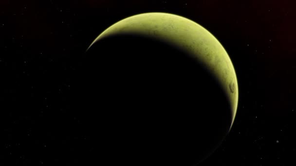 4K金星系外惑星3Dイラスト、軌道からの薄緑色の黄色の曇りの惑星。酸性の有毒砂漠NASAによって提供されたこの画像の要素. — ストック動画