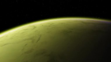 4K Venüs Exoplan3D çizim, yörüngeden açık yeşil bulutlu gezegen. NASA tarafından desteklenen bu görüntünün asit zehirli çöl elementleri.