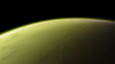 4K Venüs Exoplan3D çizim, yörüngeden açık yeşil bulutlu gezegen. NASA tarafından desteklenen bu görüntünün asit zehirli çöl elementleri.