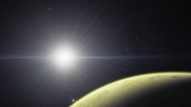 4K Venüs Exoplan3D çizim, yörüngeden açık yeşil bulutlu gezegen. NASA tarafından desteklenen bu görüntünün asit zehirli çöl elementleri.