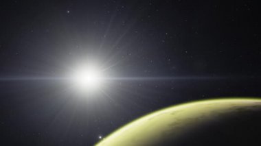 4K Venüs Exoplan3D çizim, yörüngeden açık yeşil bulutlu gezegen. NASA tarafından desteklenen bu görüntünün asit zehirli çöl elementleri.