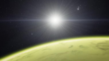 4K Venüs Exoplan3D çizim, yörüngeden açık yeşil bulutlu gezegen. NASA tarafından desteklenen bu görüntünün asit zehirli çöl elementleri.