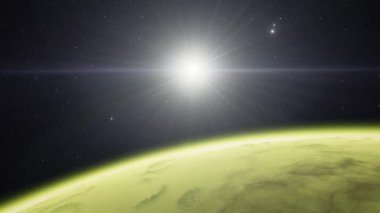 4K Venüs Exoplan3D çizim, yörüngeden açık yeşil bulutlu gezegen. NASA tarafından desteklenen bu görüntünün asit zehirli çöl elementleri.