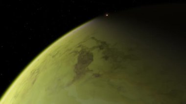 4K Venüs Exoplan3D çizim, yörüngeden açık yeşil bulutlu gezegen. NASA tarafından desteklenen bu görüntünün asit zehirli çöl elementleri.